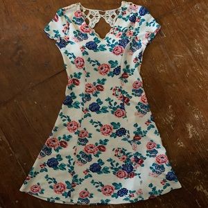 No Boundaries fit and flare dress: ivory floral